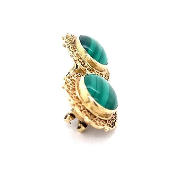 Gorgeous 14K Gold Malachite Clip Earrings - Picture 2 of 8